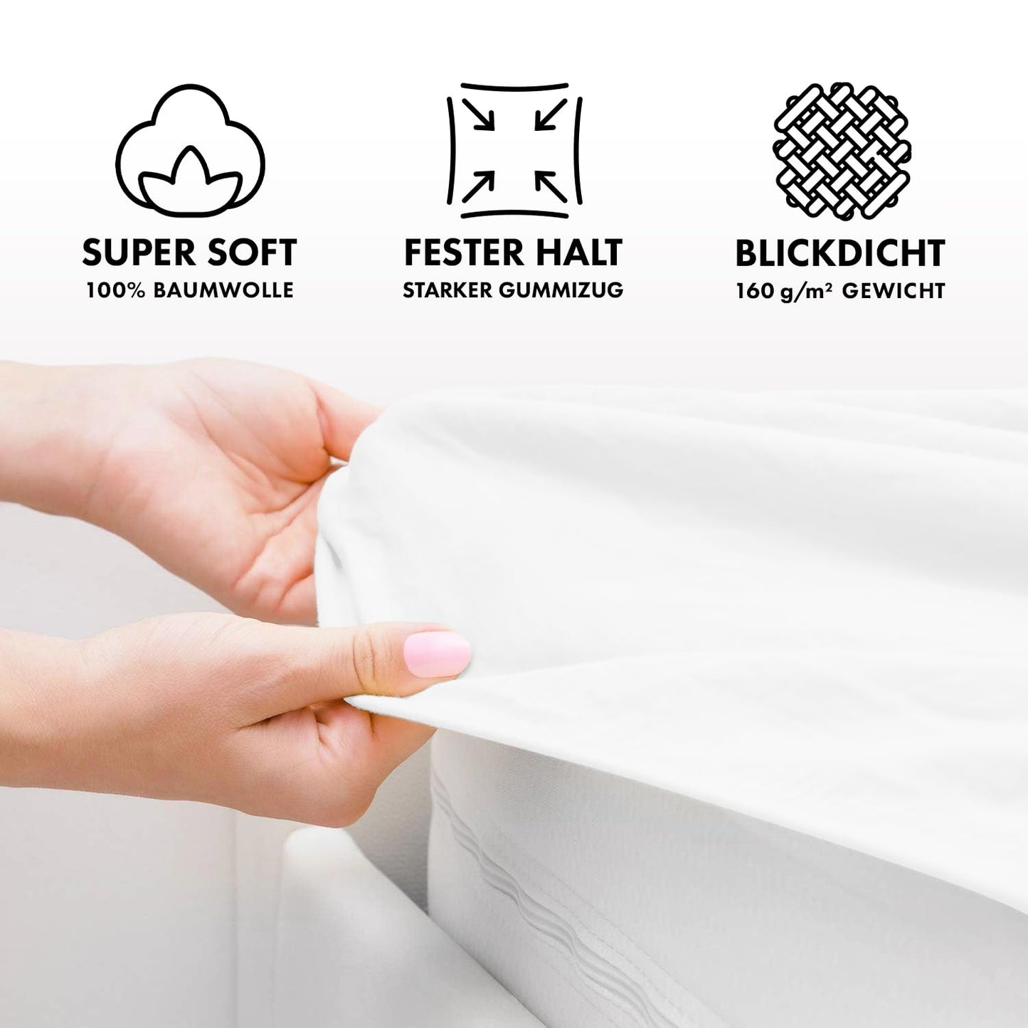 Jacobson Jersey Spannbettlaken Spannbetttuch Baumwolle Bettlaken (120x200-130x200 cm, Weiss)