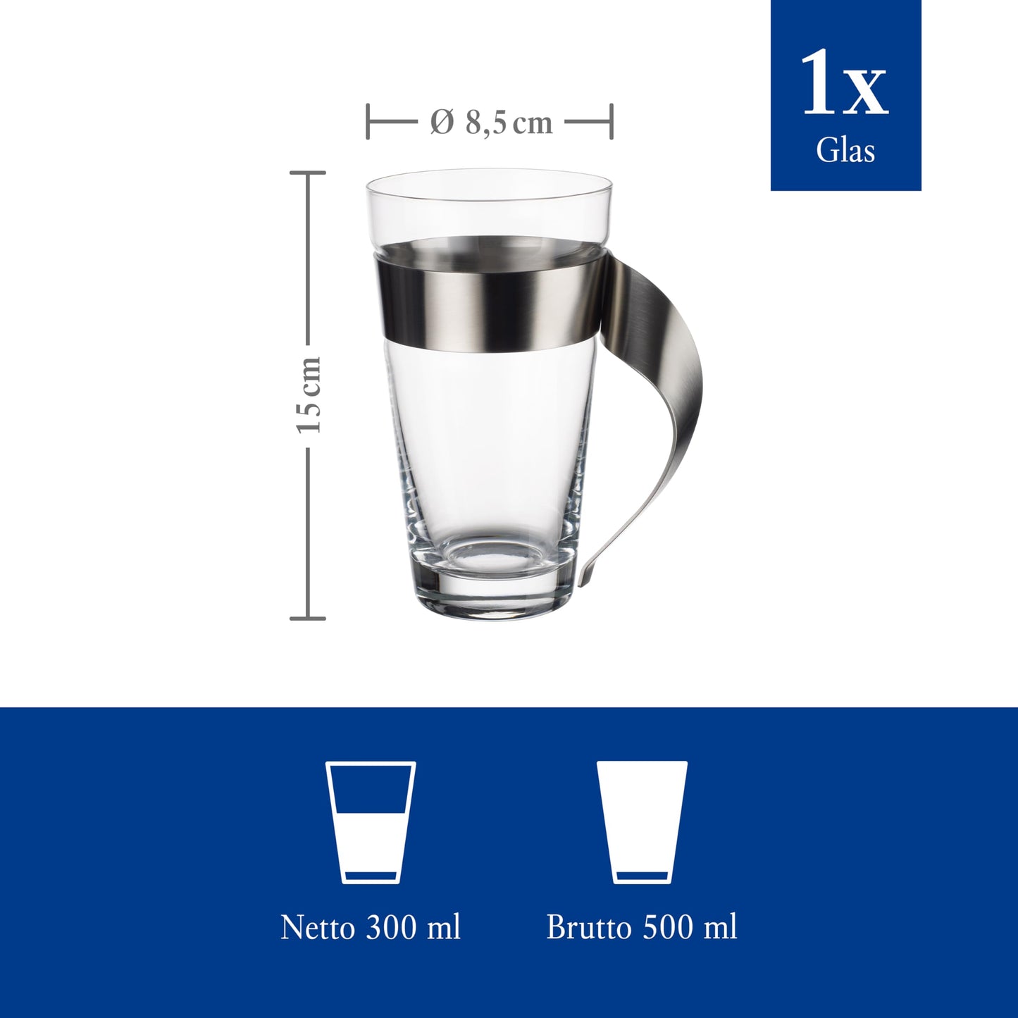 Villeroy & Boch – Newwave Ausgefallenes Latte Macchiato Glas 500 Ml, Spülmaschinenfest, Teeglas, Tasse, Becher, Heißgetränkebecher Groß Für Latte Macchiato, Cappuccino, Kaffee Und Glühwein, Edelstahl