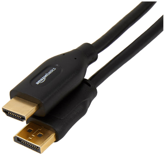 Amazon Basics DisplayPort (Quelle) auf HDMI (Display)-Kabel, unidirektional, 4K bei 30 Hz, 1920 x 1200, 1080 P, vergoldete Stecker, 1.8 m, Schwarz