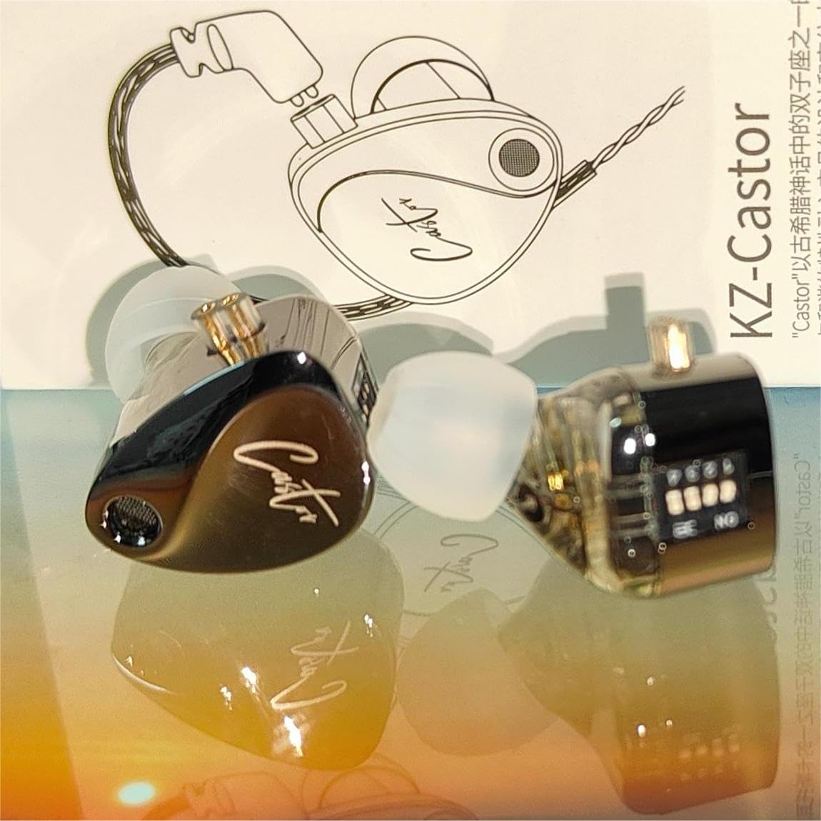 KZ Castor In Ear Monitor, Dual Dynamic Treiber, kabelgebundenes HiFi IEM, verbesserte Bass Sound abstimmung für In-Ear-Kopfhörer, abnehmbares 2-poliges Kabel (schwarz verbesserter Bass,kein Mikro)