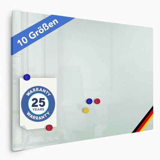 Floordirekt Glasboard magnetisch & beschreibbar, Glas-Whiteboard inkl. 5 Magnete - Magnettafel für die Wand - Schreibtafel Magnetwand Tafel Pinnwand Memoboard für Küche (Weiß, 65 x 100 cm)