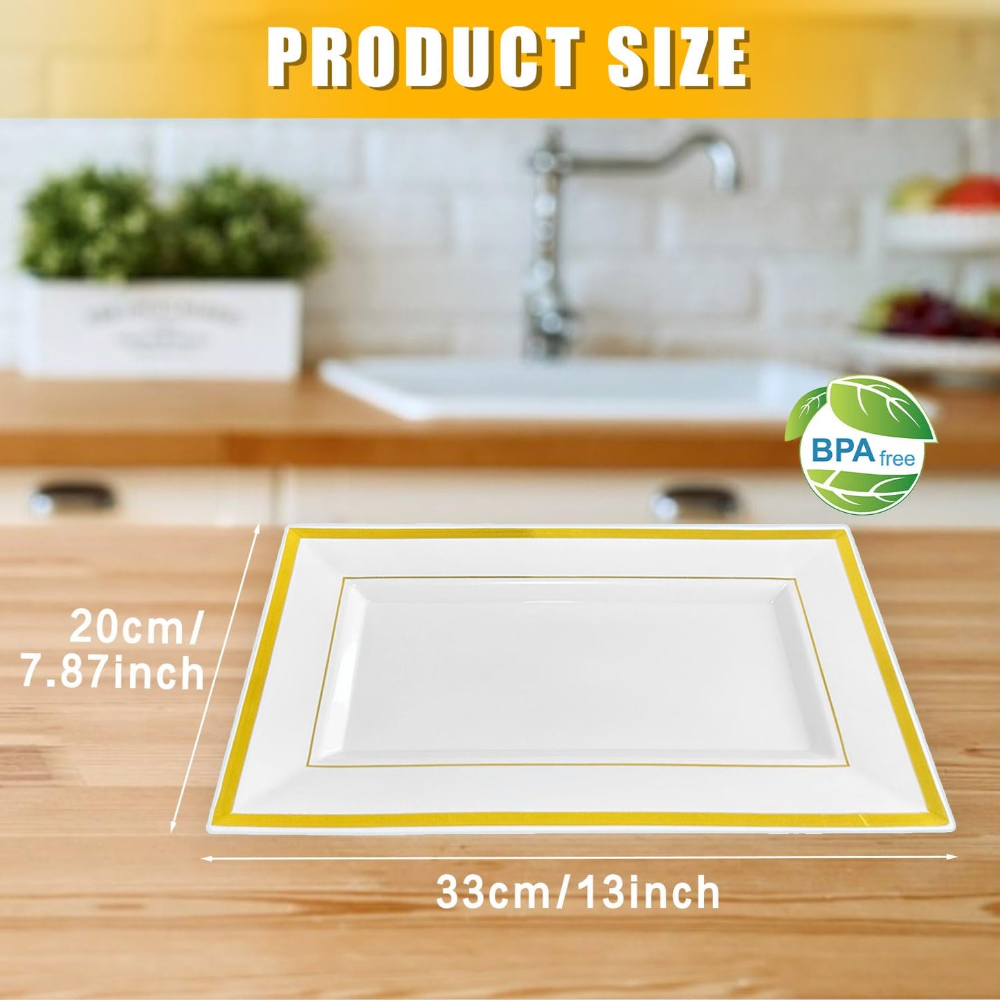 Lovesmile 6 Weiße Plastik Servierplatten, Buffet Platen, 33 * 20 * 1.5CM Servierplatten, Buffet Platen mit Goldrand, Anrichteplatte für Vorspeisen, Fingerfood, Catering, Geburtstage, Hochzeiten