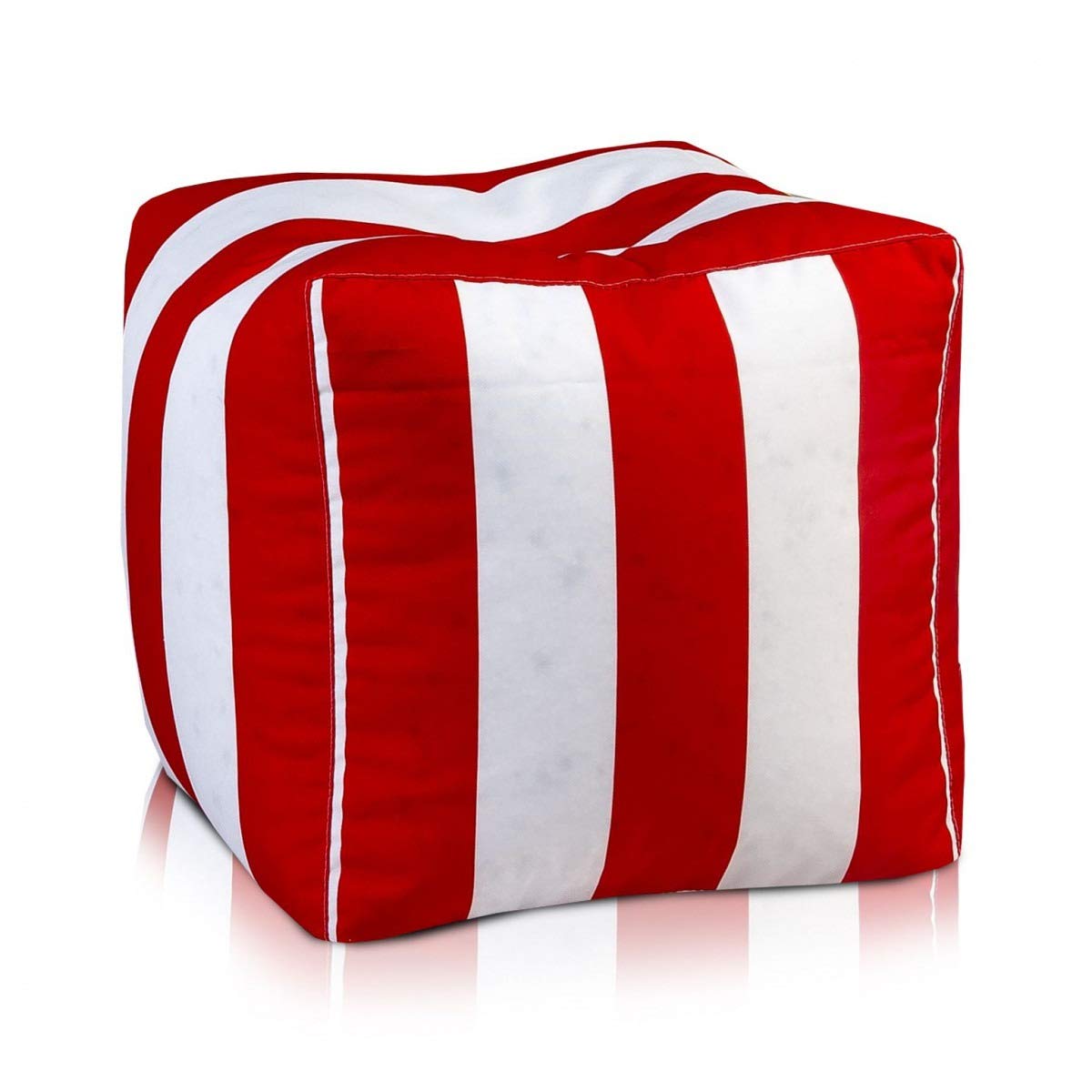 Ecopuf Cube Modern - Hocker Hocker aus 100% wasserdichtem Polyestergewebe. Fancy Stripe Design Fußstütze für den Außen- und Innenbereich Fantasy Stripe Rot DG23