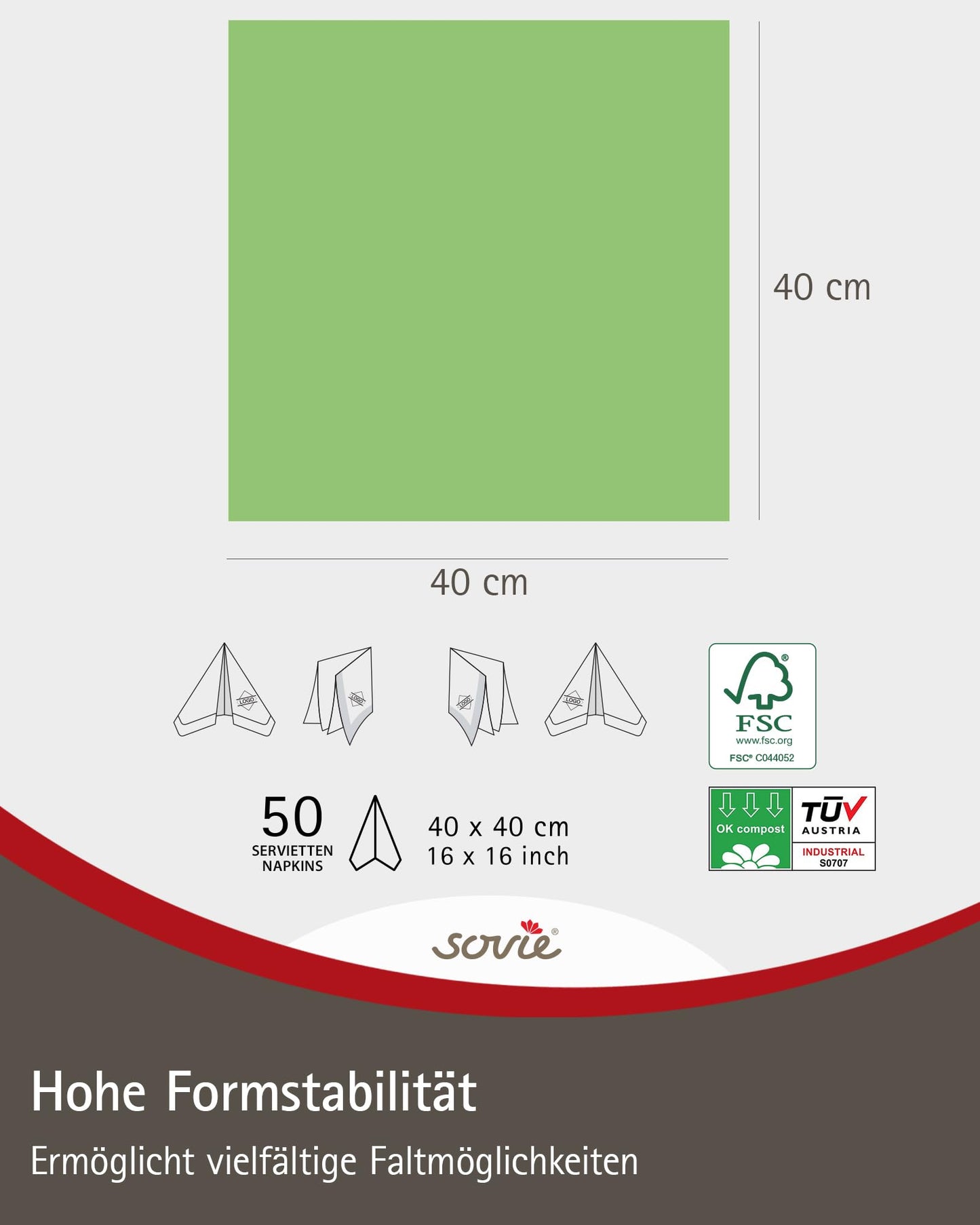 Sovie Linclass Airlaid Servietten Apfelgrün 50 Stück - hochwertige Einwegservietten 40 x 40 cm - Reißfest, Saugstark & Formstabil - ideal für Hochzeit & Partys
