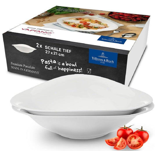Villeroy & Boch – Vapiano Pastaschalen Set 2-Teilig Weiß, Spülmaschinenfest, Mikrowellensicher, Pastateller, Pastaschüssel, Teller Tief, Für Spaghetti, Nudeln oder Salat, Premium Porzellan
