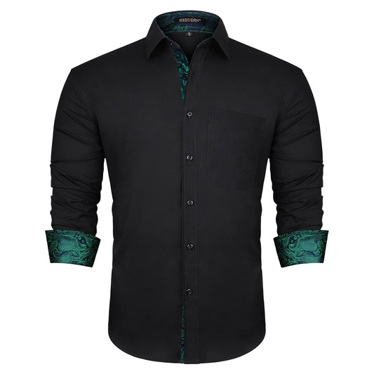 HISDERN Herren Hemd mit klassischem Kragen Herren Hemd mit klassischem Kragen Schwarz Grün Paisley Hemd Casual Formal Button Down Regular Fit Hemden Langarm