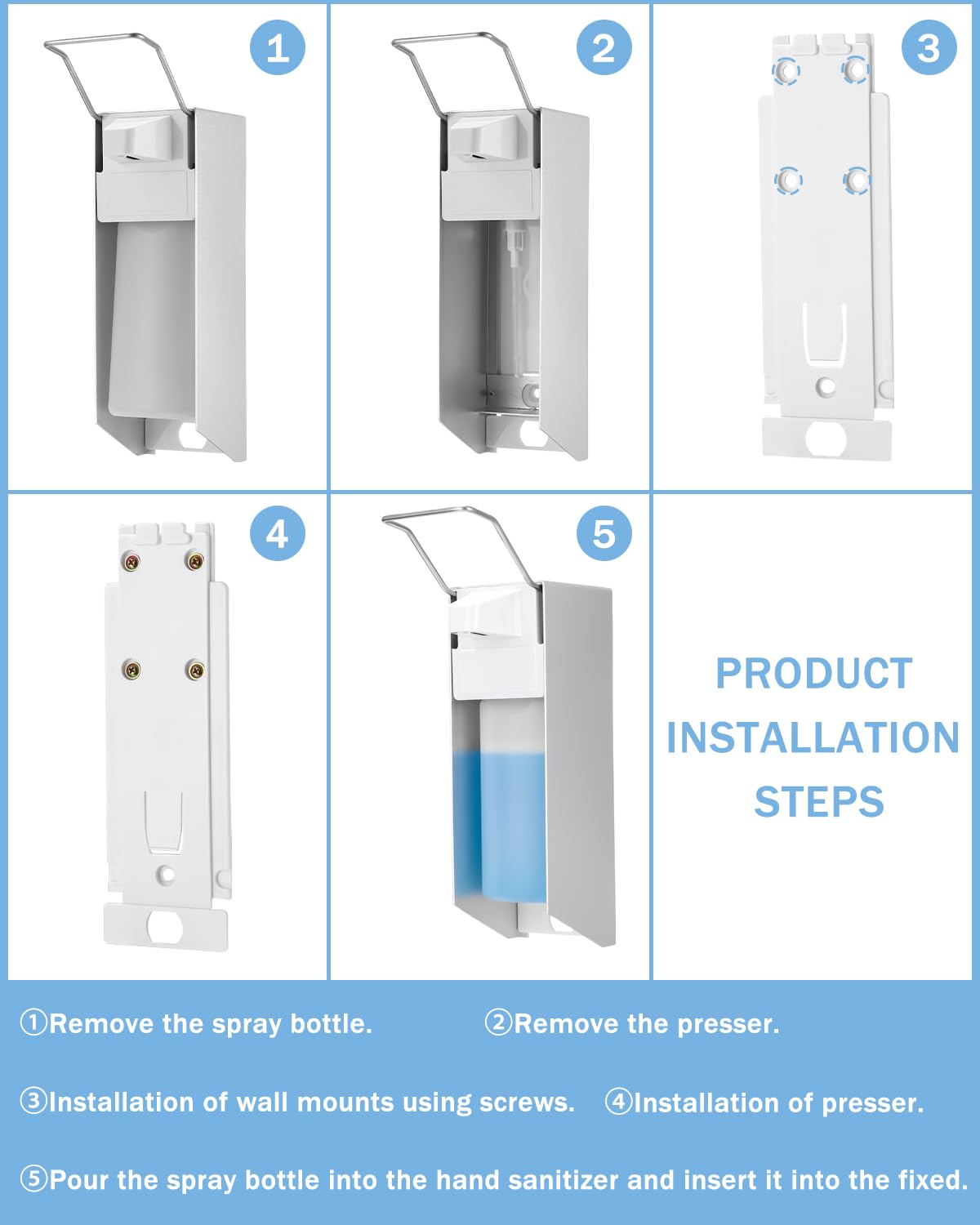 TIDEVAN Seifenspender 500 ml Seifenspender Wand Desinfektionsmittelspender Seifenspender Wandmontage Soap Dispenser Shampoo Lotion Handseifenspender für Küchen und Bad, Mehrweg Seifenspender