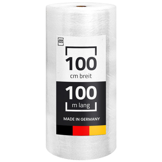 LOGIC PACK Premium Luftpolsterfolie Rolle 100m x 100cm Breit - Noppenfolie Ideal für Versand, Verpackung und Umzug | 2-schichtig 50my Starke Folie Bubble Wrap Verpackungsmaterial Füllmaterial