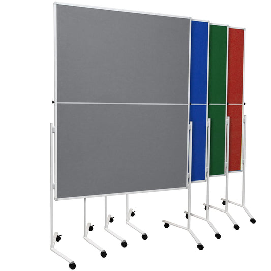 Moderationstafel FOLD - klappbare Metaplanwand mit Filz-Oberfläche - mobil dank Rollen - beidseitig nutzbar - Filz-Moderationswand 120x150 cm - Grau