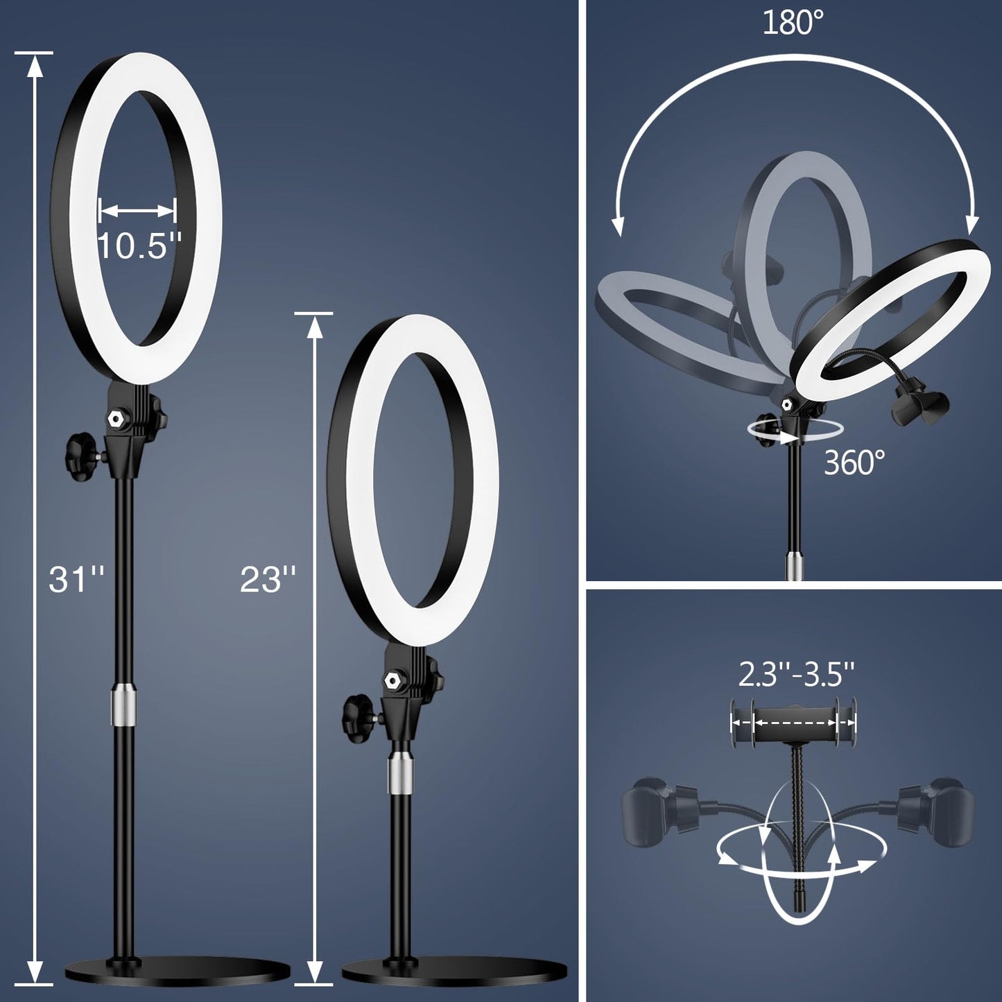 Ringlicht mit Stativ,Ring Light Tisch Selfie Licht Ringleuchte Lichtring,10.5 Zoll 3 Lichtfarben 10 Helligkeiten LED Ring Licht Handy stativ mit licht für Makeup/YouTube/Fotografie/TikTok
