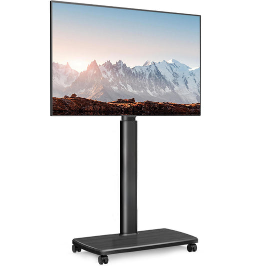 FITUEYES TV Bodenständer Rollbar mit Holzablage TV Standfuß TV Ständer Fernsehstand mit Rollen höhenverstellbar schwenkbar für 32 bis 70 Zoll Flachbildschirm bis zu 40kg. Max. VESA. 400 * 600