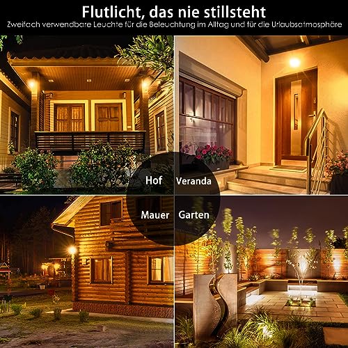 iLC RGB LED Strahler 80W, RGBW-Farbwechsel Flutlicht entspricht 800 W, 16 million Farben Gruppierung Timer, 2700K Warmweiß, Wasserschutzart IP66 Außen Innen (2er-Pack)