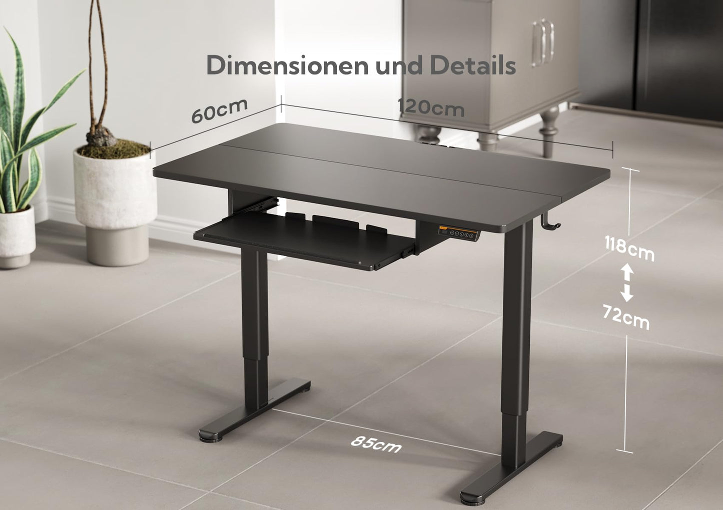 Claiks Schreibtisch Höhenverstellbar Elektrisch mit Tastaturablage, 120 x 60 cm Elektrischer Schreibtisch,Höhenverstellbarer Computertisch mit Memoryfunktion,Standing Desk,Schwarz