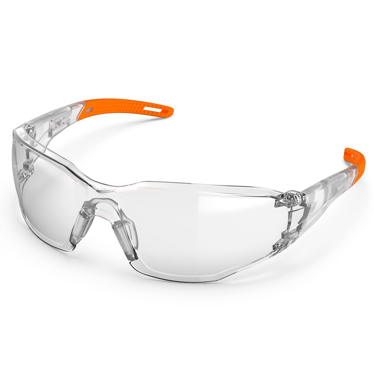 TOREGE Transparente Schutzbrille - Verstellbarer, beschlagfreier und kratzfester Nasensteg mit rutschfesten Gummigriffen - ANSI Z87 (Orange)