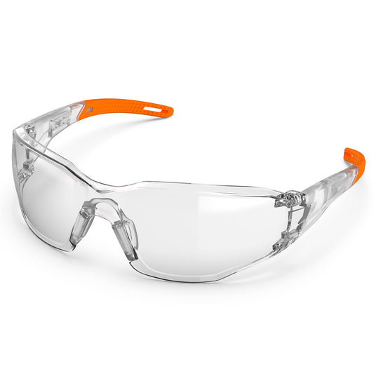 TOREGE Transparente Schutzbrille - Verstellbarer, beschlagfreier und kratzfester Nasensteg mit rutschfesten Gummigriffen - ANSI Z87 (Orange)