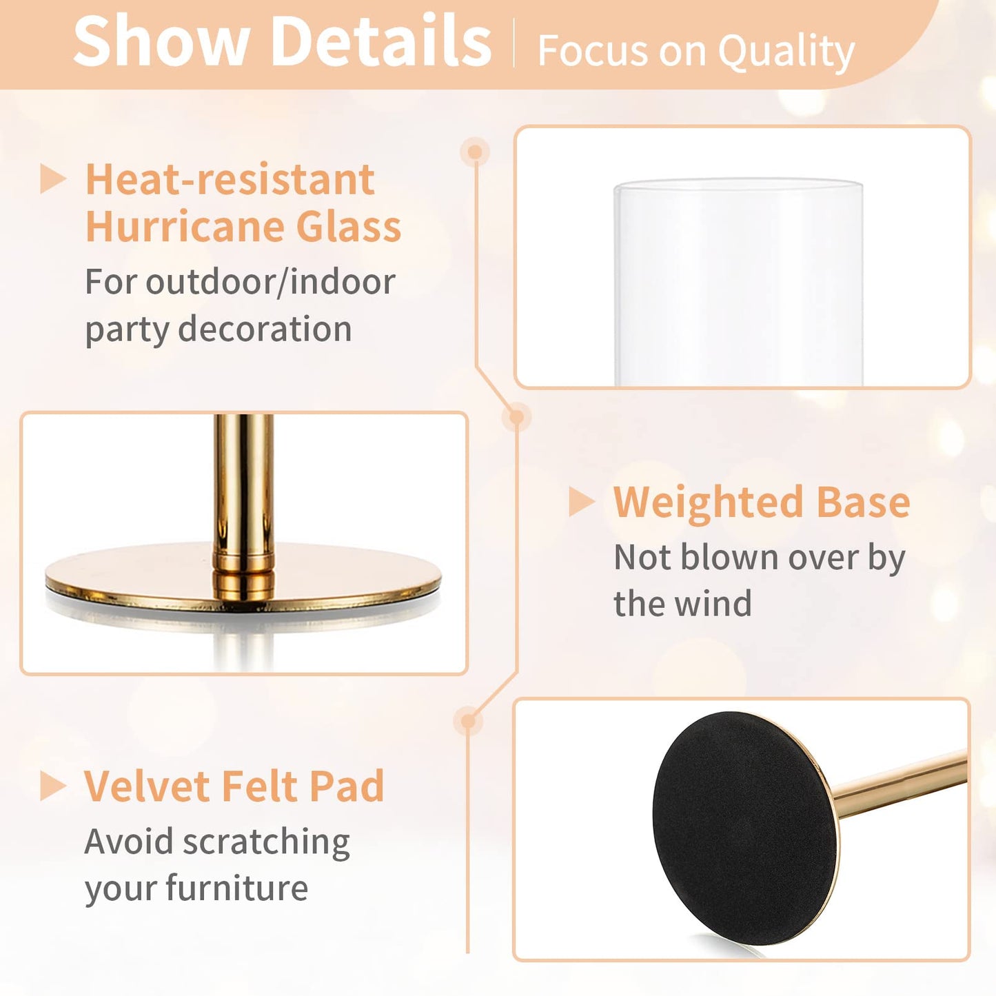 Nuptio Glaszylinder Kerzenständer Metall Gold - 18 Stücke Kegel Kerzenhalter Stabkerze Pack ür Kerzen, Klarglas Hurricane Schatten Spitze Kerzen Modern Hochzeit Weihnachten Tisch Abendessen Kamin