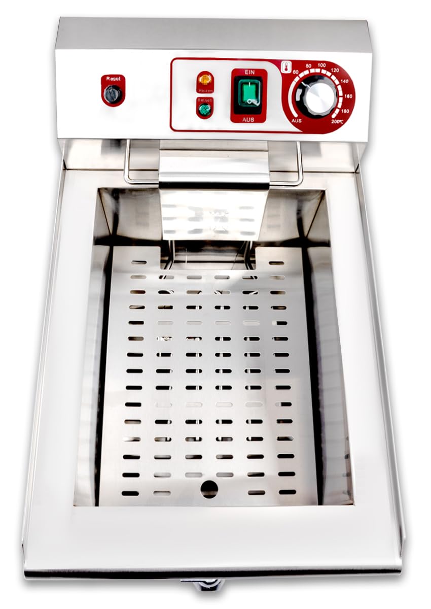 Beeketal BWF-161P Profi Kaltzonen-Fritteuse, 16L Edelstahl Gastro-Modell für Imbiss, mit 11L Ölmenge, Doppelheizung und Ablaufhahn