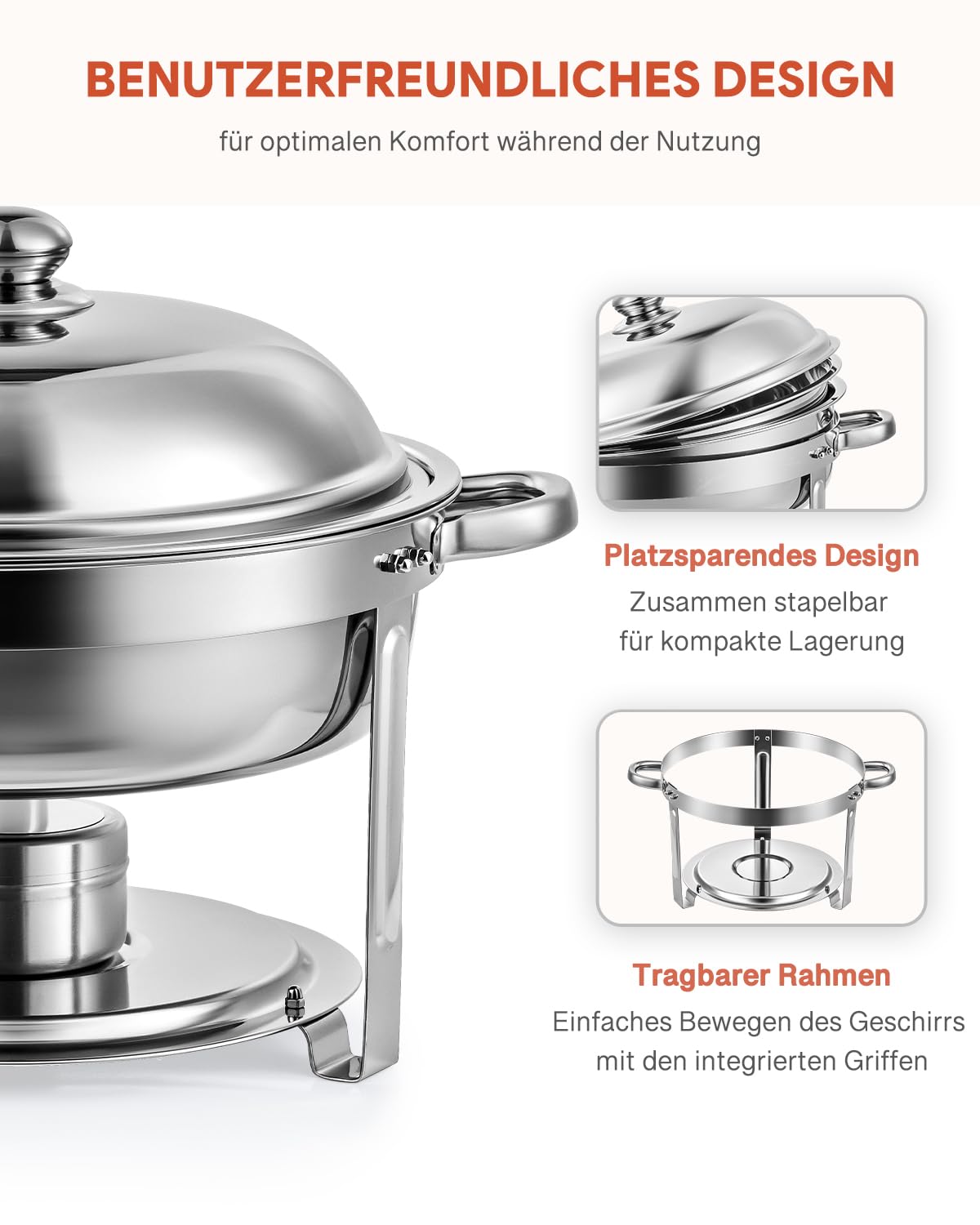 Wilprep 2er Set Rund Chafing Dish Set 5L Speisenwärmer Edelstahl Buffet Wärmebehälter Suppenwärmer Bain Marie Speisen Warmhaltebehälter für Restaurants, Buffets, Schulen