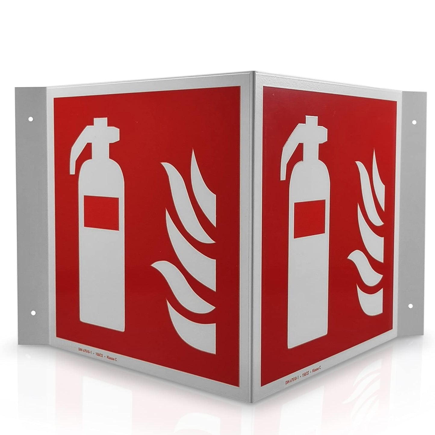 Feuerlöscher Winkelschild - Aluminium langnachleuchtend - Größe: 26 x 15 x 11 cm - Symbol Schild l DIN 67510 Klasse C - Leuchtdichte 150 mcd - Brandschutzschild - Betriebsausstattung24®