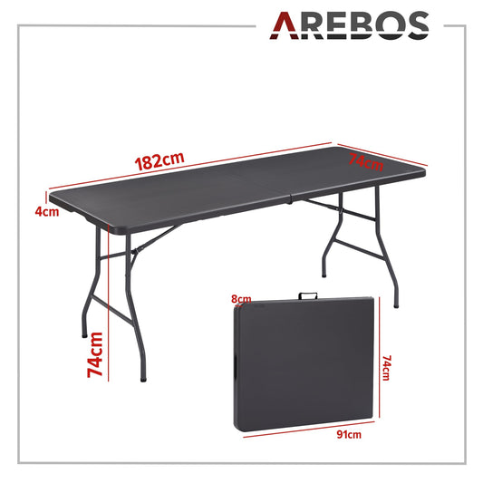 Arebos Buffettisch zusammenklappbar 182 x 74 x 74 cm Wetterfest Gartentisch Partytisch Klapptisch für Garten Terrasse und Balkon | 8 Personen | Campingtisch mit Tragegriff | Anthrazit