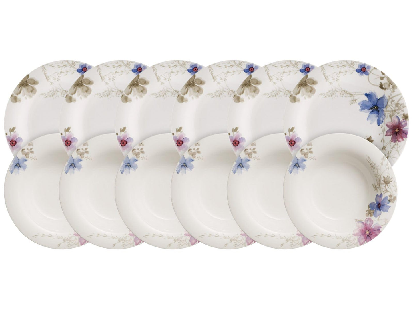 Villeroy und Boch - Mariefleur Gris Basic Tafel-Set, 12 tlg., Premium Porzellan, spülmaschinen-, mikrowellengeeignet, weiß/bunt