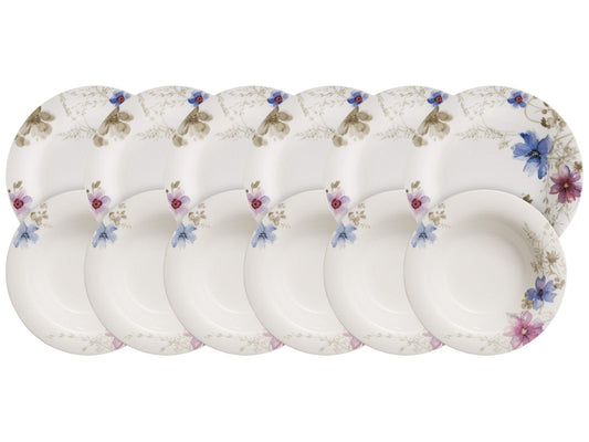 Villeroy und Boch - Mariefleur Gris Basic Tafel-Set, 12 tlg., Premium Porzellan, spülmaschinen-, mikrowellengeeignet, weiß/bunt