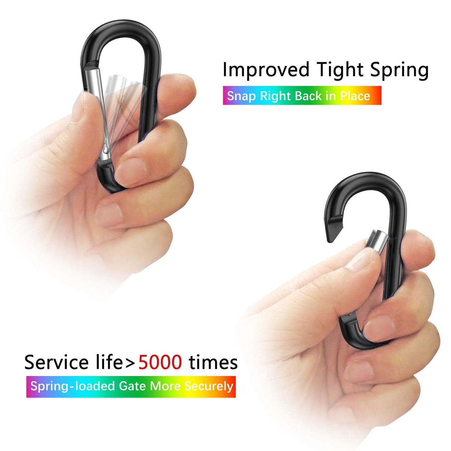 Sprookber 3" Aluminium Karabiner D-Ring - karabinerhaken Clips mit Federschnapphaken für Schlüsselanhänger Clip - 10 Stücke