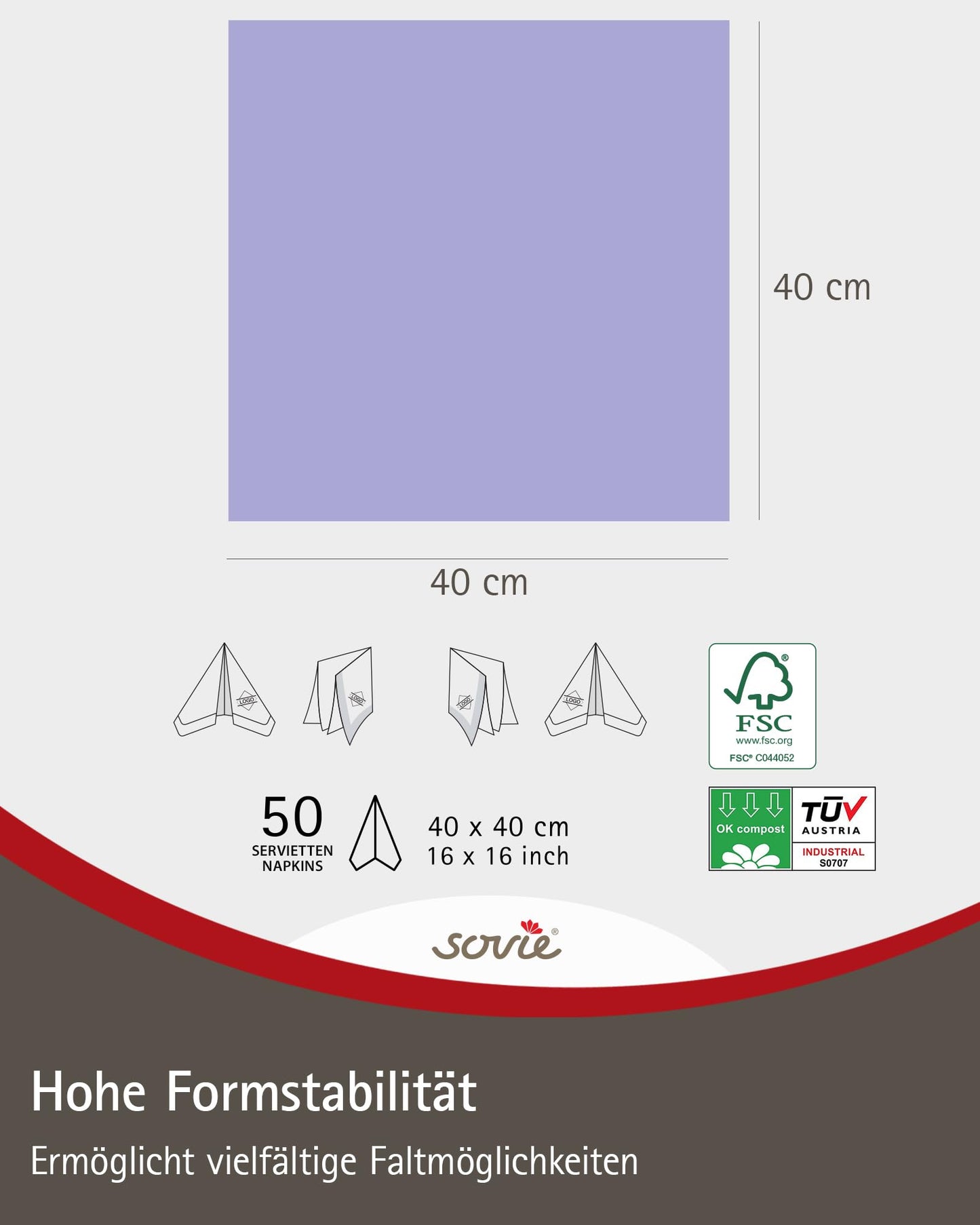 Sovie HORECA Servietten in Lila aus Linclass Airlaid, stoffähnliche Einwegservietten ideal für Hochzeit & Partys, 40 x 40 cm, 50 stück