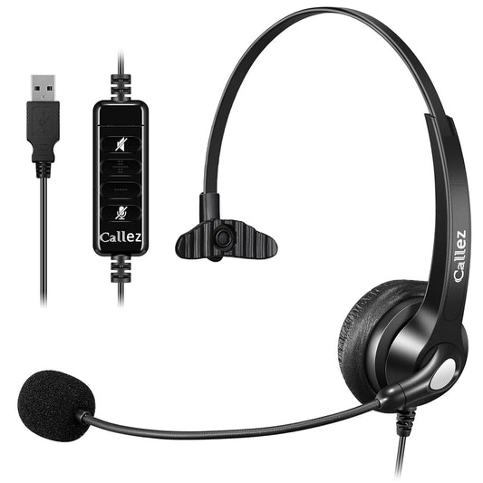 USB Headset PC für Business UC Skype Lync SoftPhone Call Center Office, PC Kopfhörer mit Mikrofon Noise Cancelling & Lautstärkeregler, Kristallklar Chat, Super Leicht, Ultra Komfort