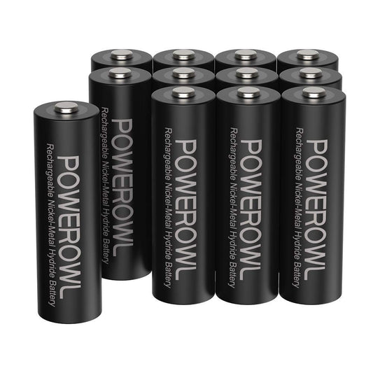 POWEROWL AA Akku 2800mAh Wiederaufladbar Batterien AA 12 Stück (Geringe Selbstentladung, 1200 Zyklen) 1.2v NI-MH Akku AA Batterien