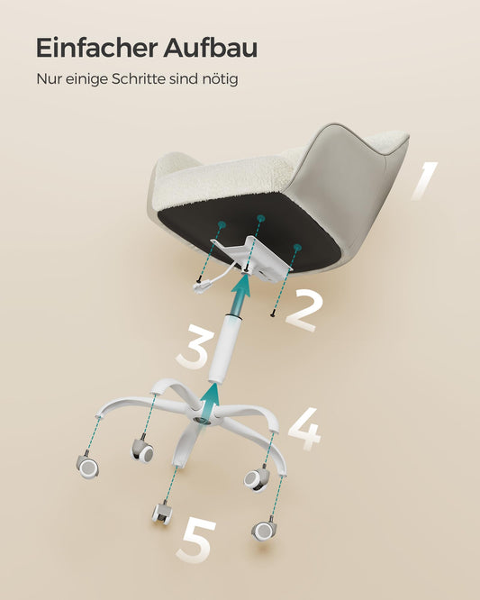SONGMICS Homeoffice Stuhl, Drehstuhl, Schreibtischstuhl, höhenverstellbar, bis 110 kg belastbar, atmungsaktiver Sherpa-Stoff und PU, für Arbeitszimmer, Schlafzimmer, cappuccinobeige OBG019W01