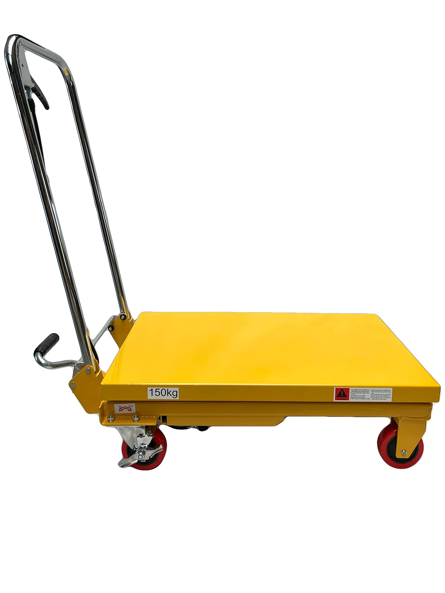 Kraftwelle 150 kg Traglast Hydraulik Scherenhubtisch mobiler Hubwagen Hubtischwagen Plattformwagen Hebebühne mit 4 Polyamid Rollen Gelb