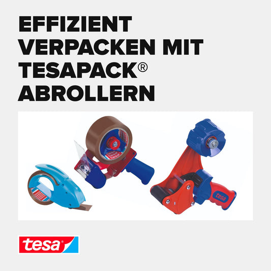 tesa Paketband-Abroller und tesapack Paketbänder im Set - 2 x hochwertiges Packband inklusive 1 Abroller - Transparent - 66 m x 50 mm