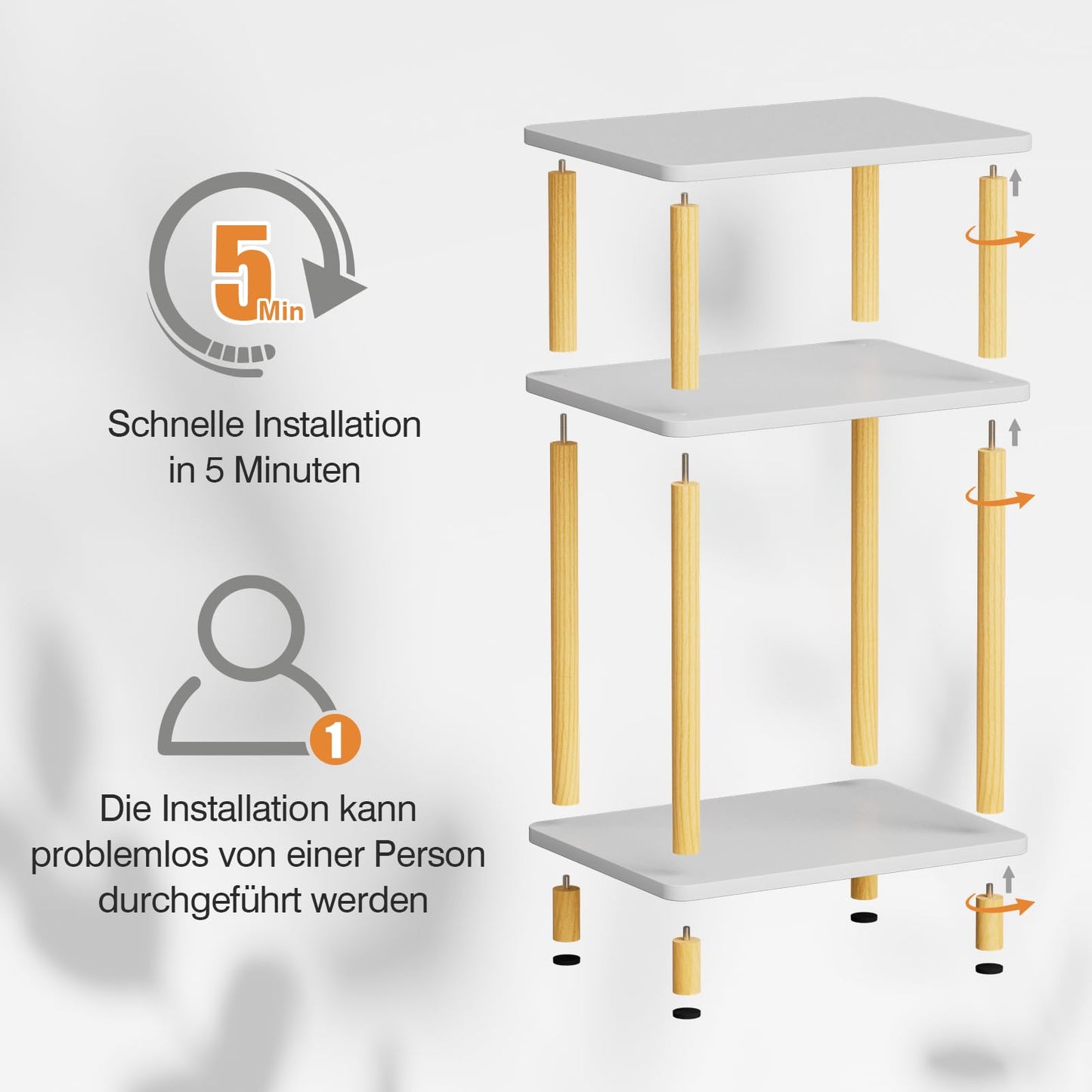 APICIZON 3 Tier Beistelltisch Schmal, Nachttisch Holz, Tisch Klein, Kleiner Beistelltisch fürs Wohnzimmer, Schlafzimmer, Balkon, Arbeitszimmer, Natur&Weiss