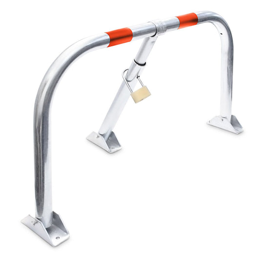 Relaxdays Parkplatzsperre klappbar, Parkbügel mit Vorhängeschloss, Stahl, HBT: 45x76x32cm, Sperrbügel Parkplatz, silber