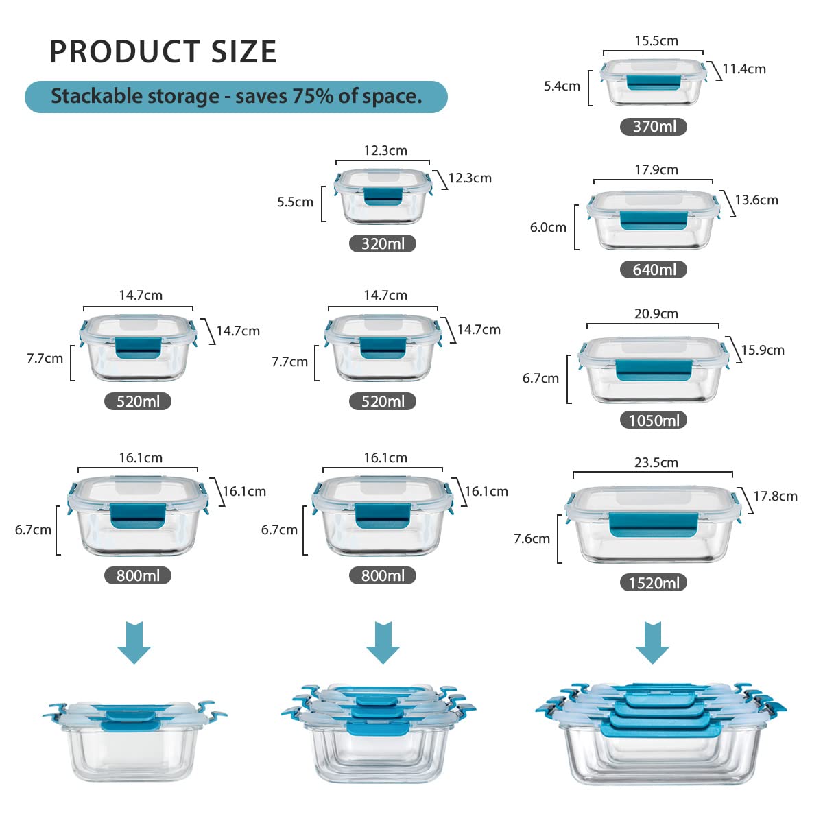 Glas-Frischhaltedosen Set Meal Prep Boxen für Lebensmittel,18 Teile (9 Behälter,9 Transparente Deckel) Spülmaschinen, Mikrowellen & Gefrierschrankfreundlich - Auslaufsicher, BPA-frei