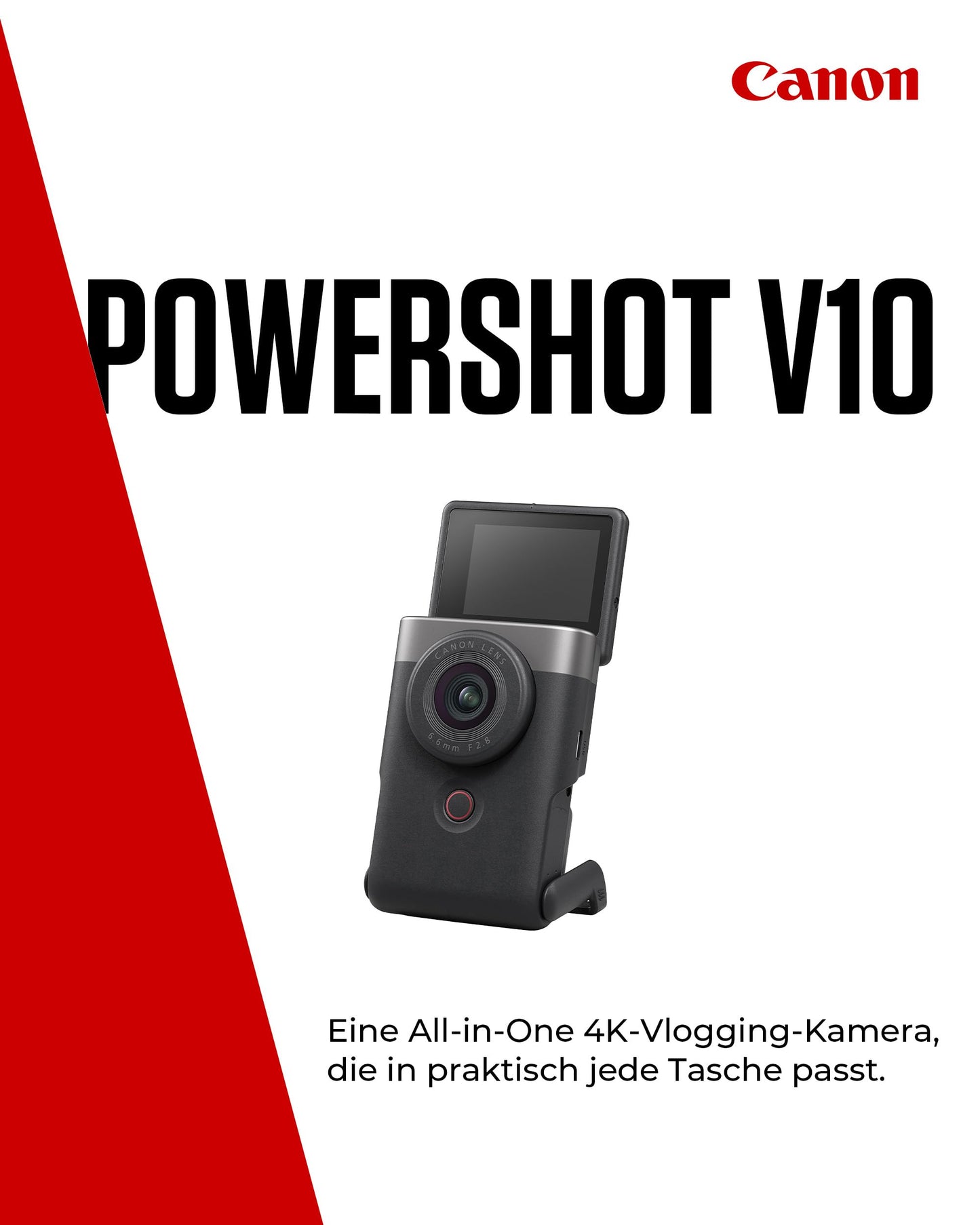 Canon PowerShot V10 Vlogging Starter Kit Kompaktkamera Digitalkamera silber (Weitwinkel Objektiv, 4k Kamera Videokamera, klappbares Touch-Display, Stereo-Mikrofon, Stativ, Streaming, Content Creation)