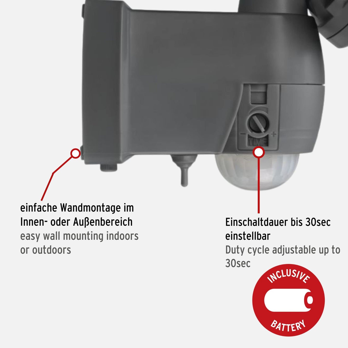 Brennenstuhl Batterie LED Strahler LUFOS/Kabelloser LED Außen-Strahler mit Batterie und Bewegungsmelder (Fluter batteriebetrieben mit 4 hochwertigen Marken LEDs, 210 Lumen, für außen IP44)