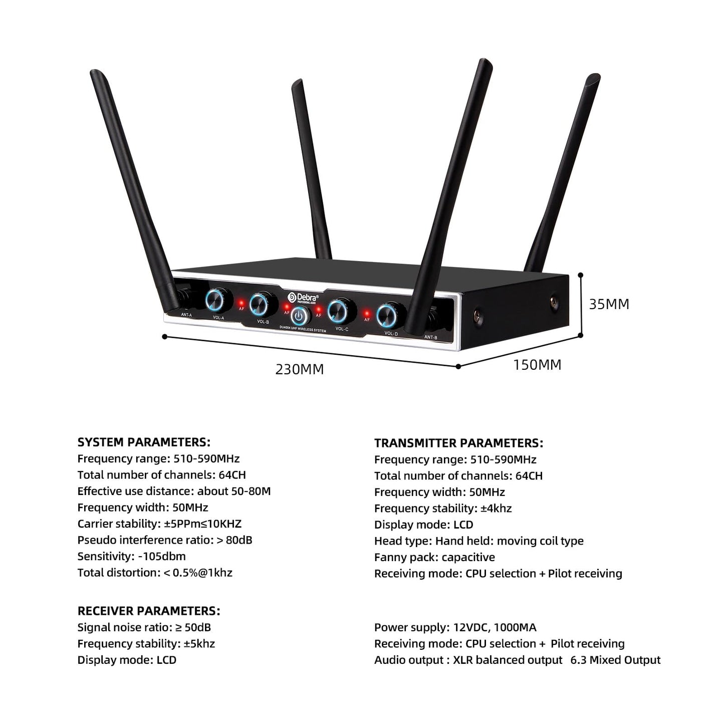 D Debra 4 * 16 Kanal UHF Mikrofon Kabellos Set mit Bodypack Transmitter/Headset Kopfbügel Funkmikrofon/Lavalier Ansteckmikrofonen,80m Reichweite Wireless Microphone für Gesang, Karaoke(4 Bodypack)