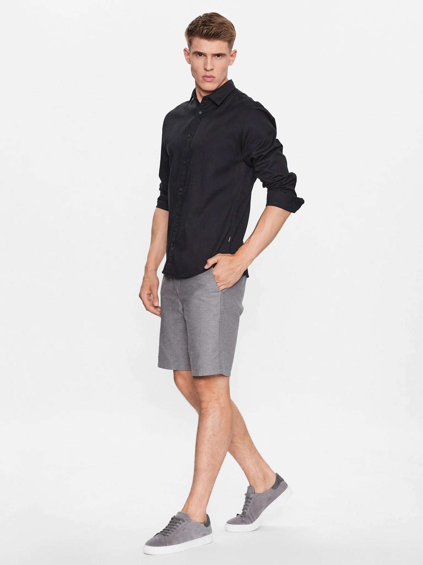 JACK&JONES Hemd Slim Fit Business Shirt Weiches Langarm Twill Oberteil aus Baumwolle JJEGINGHAM, Größe Hemd:L,Farben:Schwarz