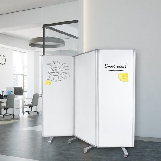 MOB Präsentationswand - Mobile Trennwand - Whiteboard - magnetisch & klappbar - Stellwand Trennwand Raumteiler - Pinnwand mit feststellbaren Rollen - doppelseitig nutzbar (180 x 180 cm)