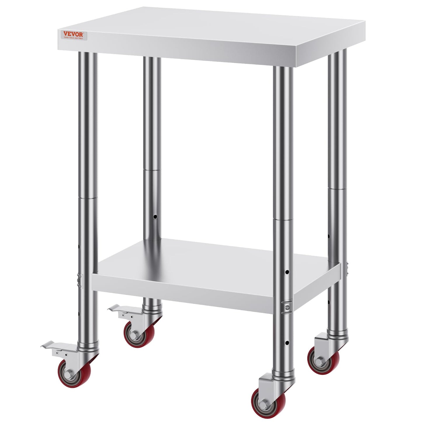 VEVOR Arbeitstisch 61 x 46 x 86 cm Edelstahl Catering Arbeitstisch 100 kg für Belastbarkeit Lebensmittel Zubereitungstisch Gewerbliche Arbeitstisch für Küche Bar Restaurantar 4 verstellbare Füße