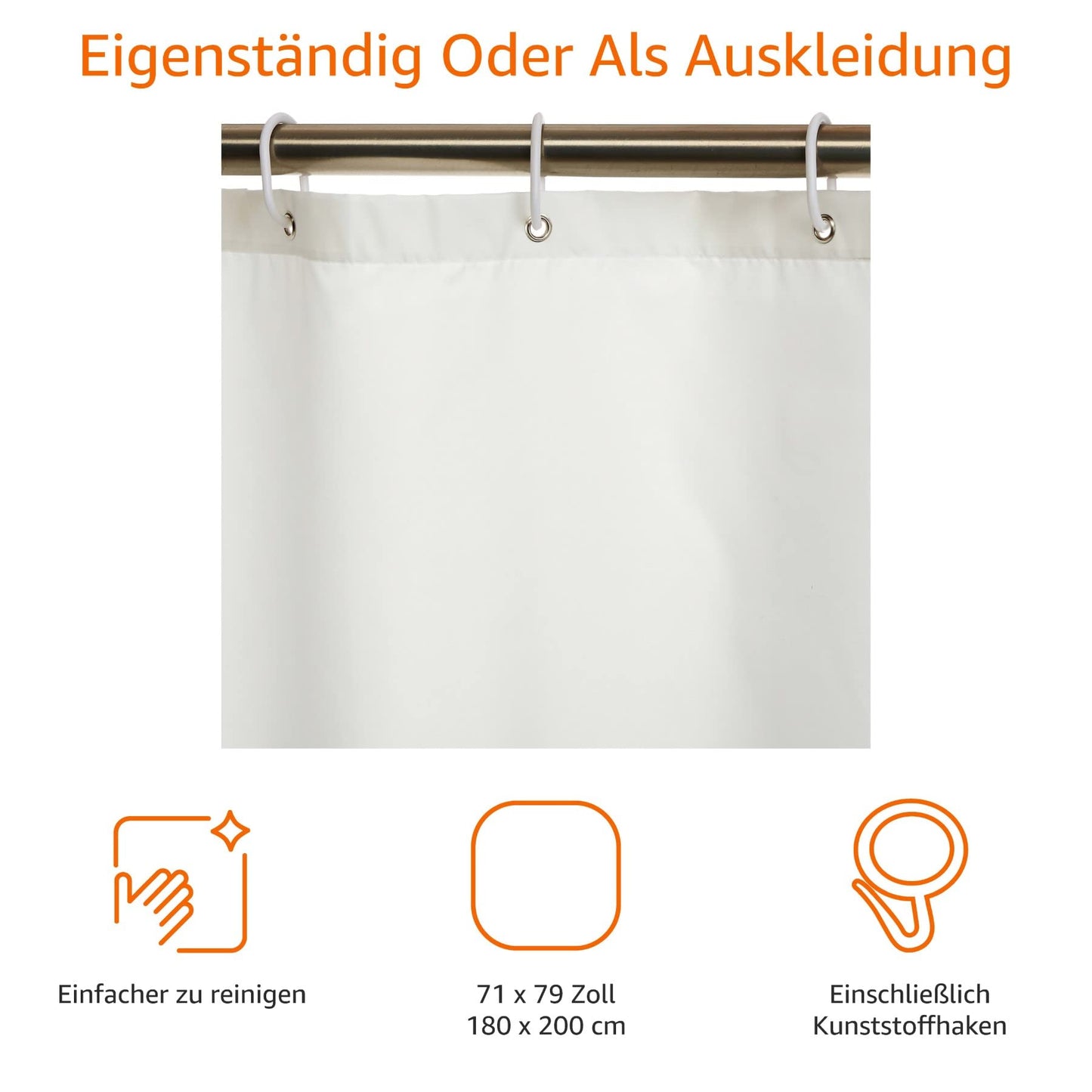 Amazon Basics Duschvorhang 180 x 200cm - Weiß, Schimmelresistent und Wasserabweisend
