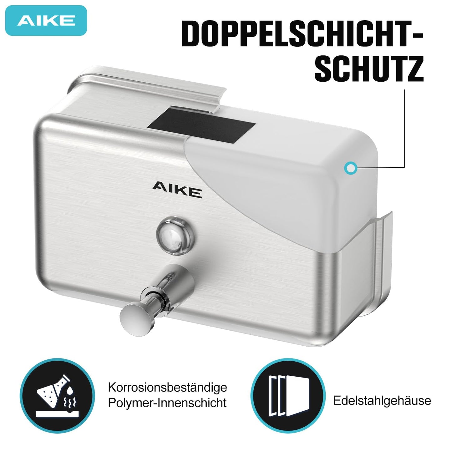 AIKE Aktualisierter Seifenspender aus Edelstahl, Wandmontage, 1100 ml große Kapazität, manueller Flüssigseifenspender, rostfrei für gewerbliche und häusliche Nutzung AK1005