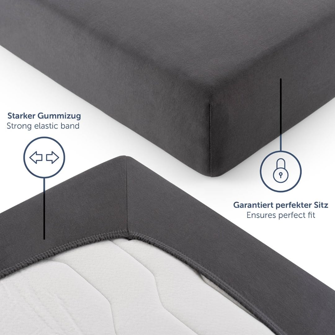 Blumtal® Basics Spannbettlaken Topper 140x200cm Jersey - Bettlaken 140x200cm aus 100% Baumwolle - Oeko-TEX zertifiziertes Spannbetttuch 140x200cm - Topper Spannbettlaken 140x200cm - Anthrazit