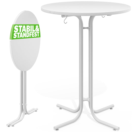 Casaria® Stehtisch Ø 70 cm Klappbar Rund Stabil Garten Hoch Holz pulverbeschichtet Metall Hochtisch Bistrotisch Partytisch Bartisch Biertisch Weiß