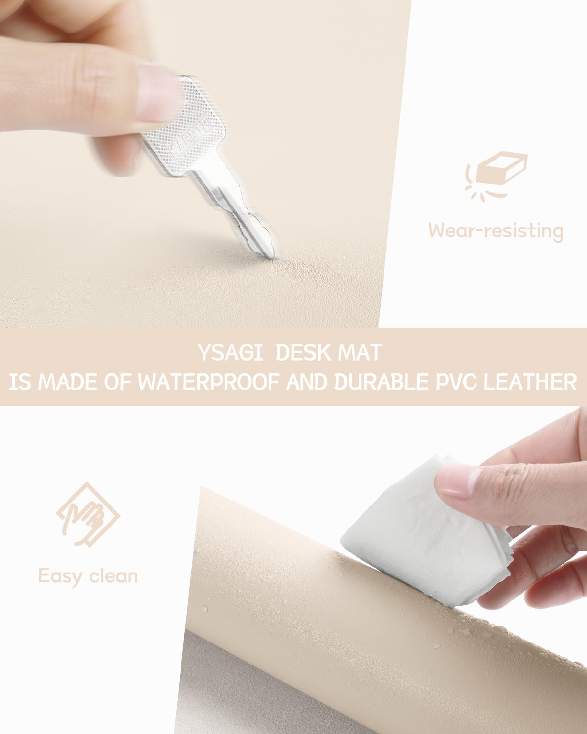 YSAGi Schreibtischunterlage, Mauspad mit Leder und Rutchfeste Wildleder, Multifunktionales Office Mousepad Laptop Schreibunterlage, Tischschutz Unterlage für Büro/Home-Office (Beige, 80x40cm)