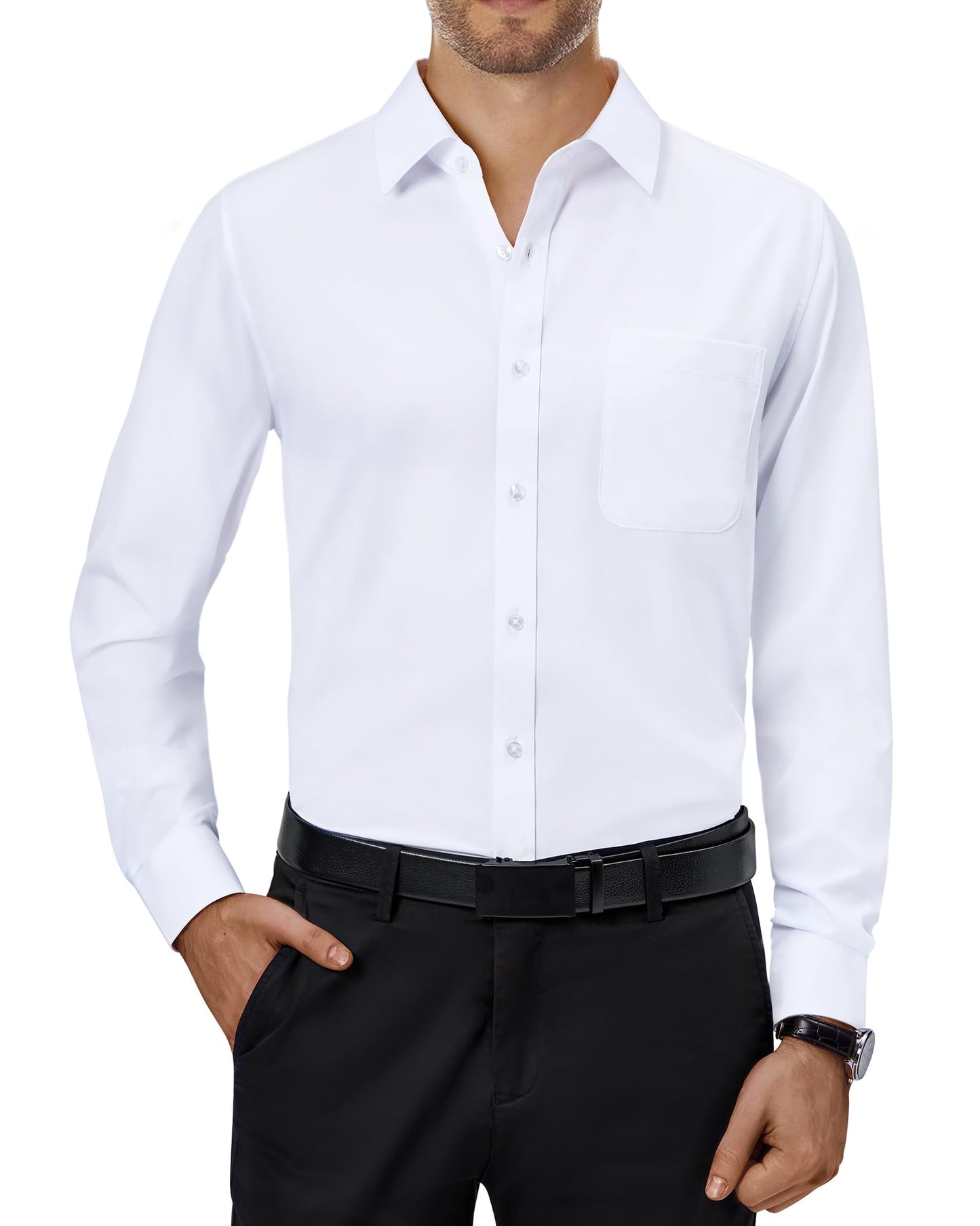 J.VER Hemd Herren Langarm Bügelfrei Business Hemd Regular Fit Anzug Freizeithemden Elastiscer Modische Herren Hemden,Weiß,L