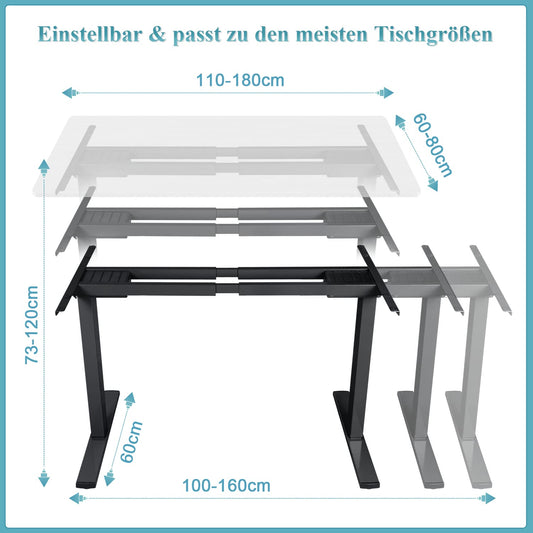 Homall Höhenverstellbarer Tischgestell mit 2 Motoren, Elektrisches Schreibtischgestell bis 120 kg, Schwarz, 73-120 cm