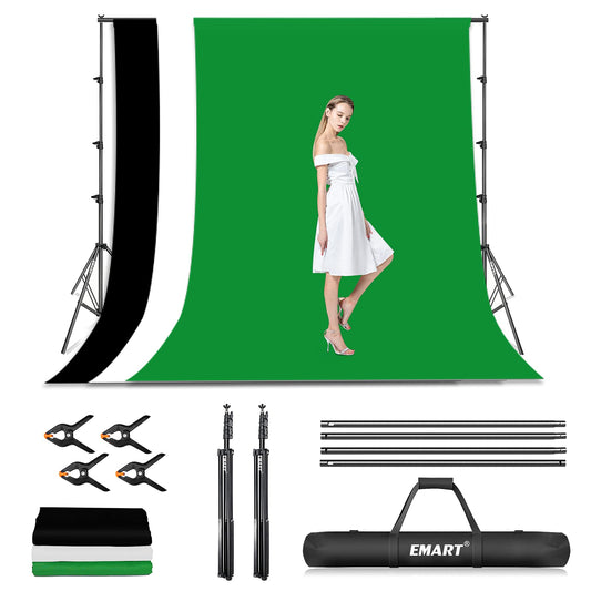 EMART Hintergrundsystem mit Stoff, Professionelles Fotostudio Set 2,6×3m Foto Hintergrund Ständer Set mit Fotohintergrund und 4 Federklemm für Fotografie, Videoaufnahme YouTube